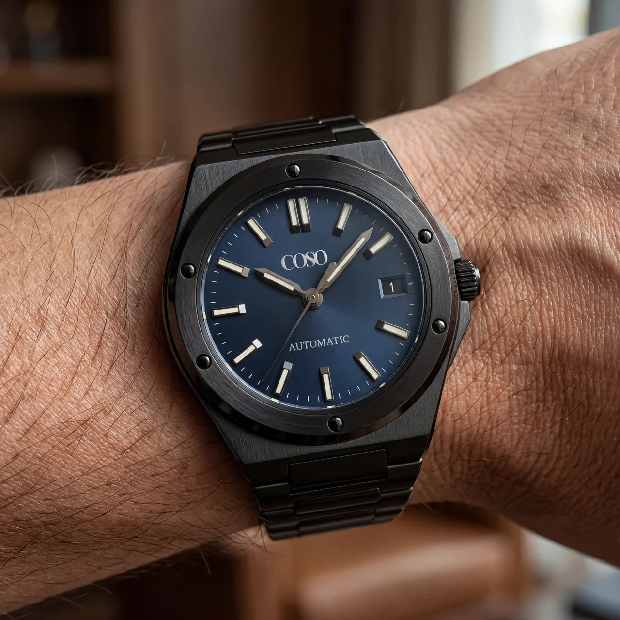 COSO Valtor Automatic Blue Dial Black Steel Bracelet