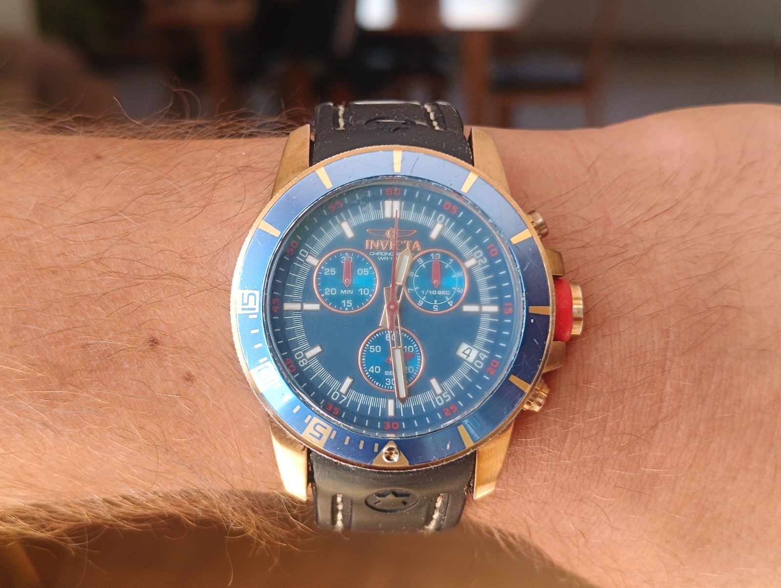 Invicta Pro Diver Chronograph 46mm Blue Gold WR100 Quartz New Battery