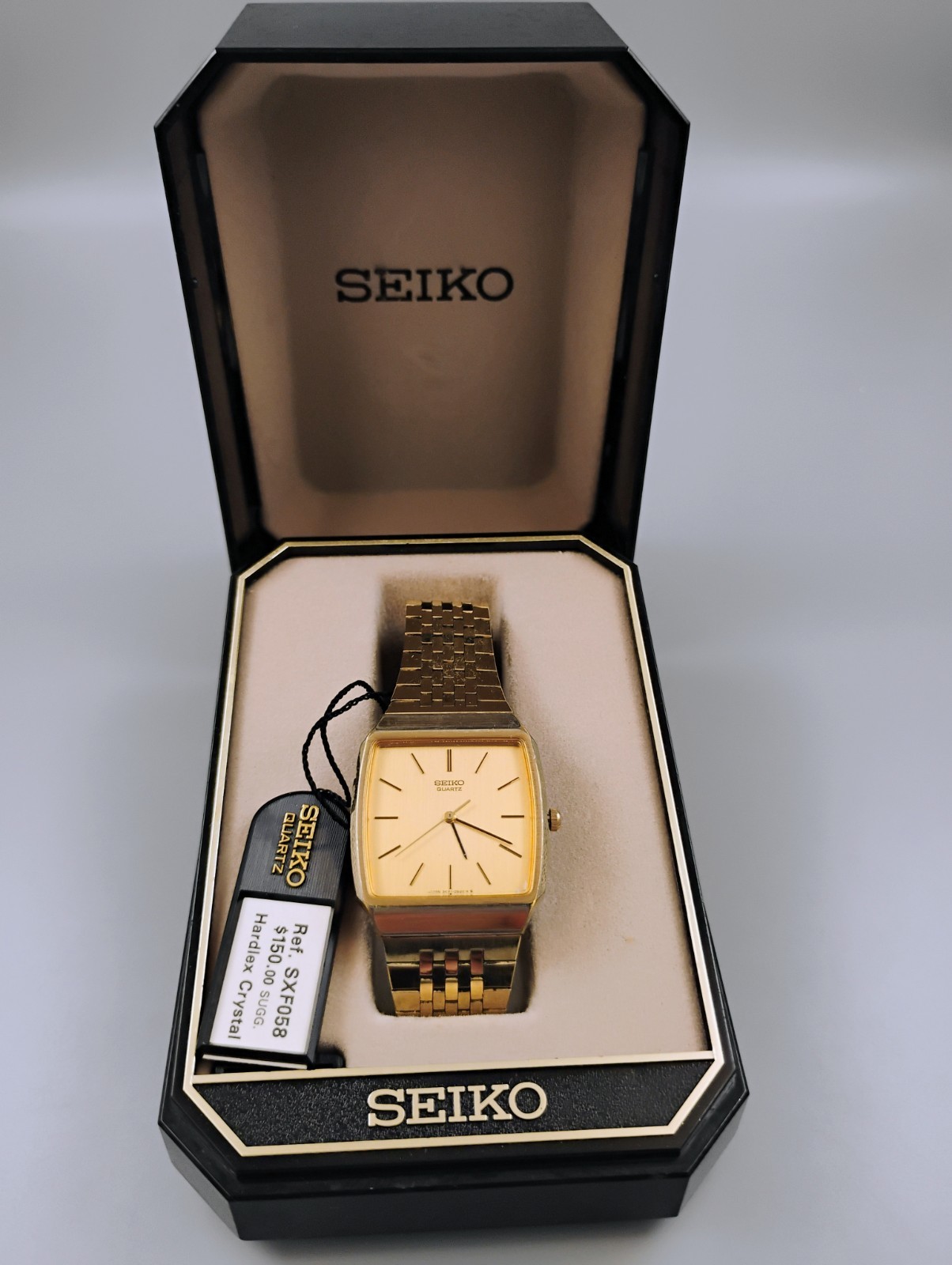 MINT NOS Vintage Seiko 3421-5220 Quartz Tank Watch April 1982 Box & Hangtag Rare