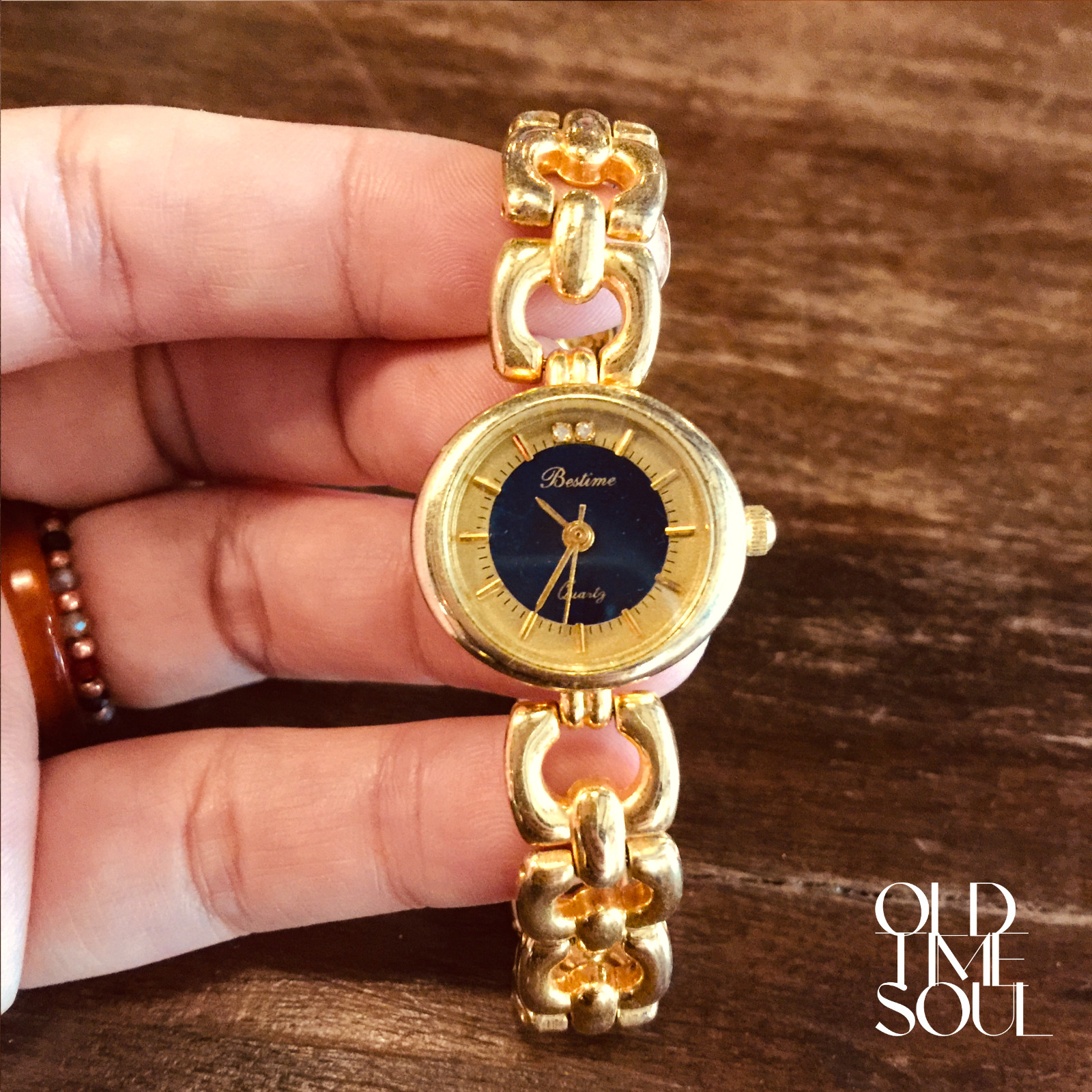 Restored Vintage Bestime Round Dial Women’s Gold Bracelet Elegant Watch ⌚