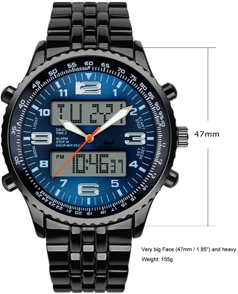 Reloj Digital y Analógico de Lujo para Hombres, de Acero Inoxidable,para Deport