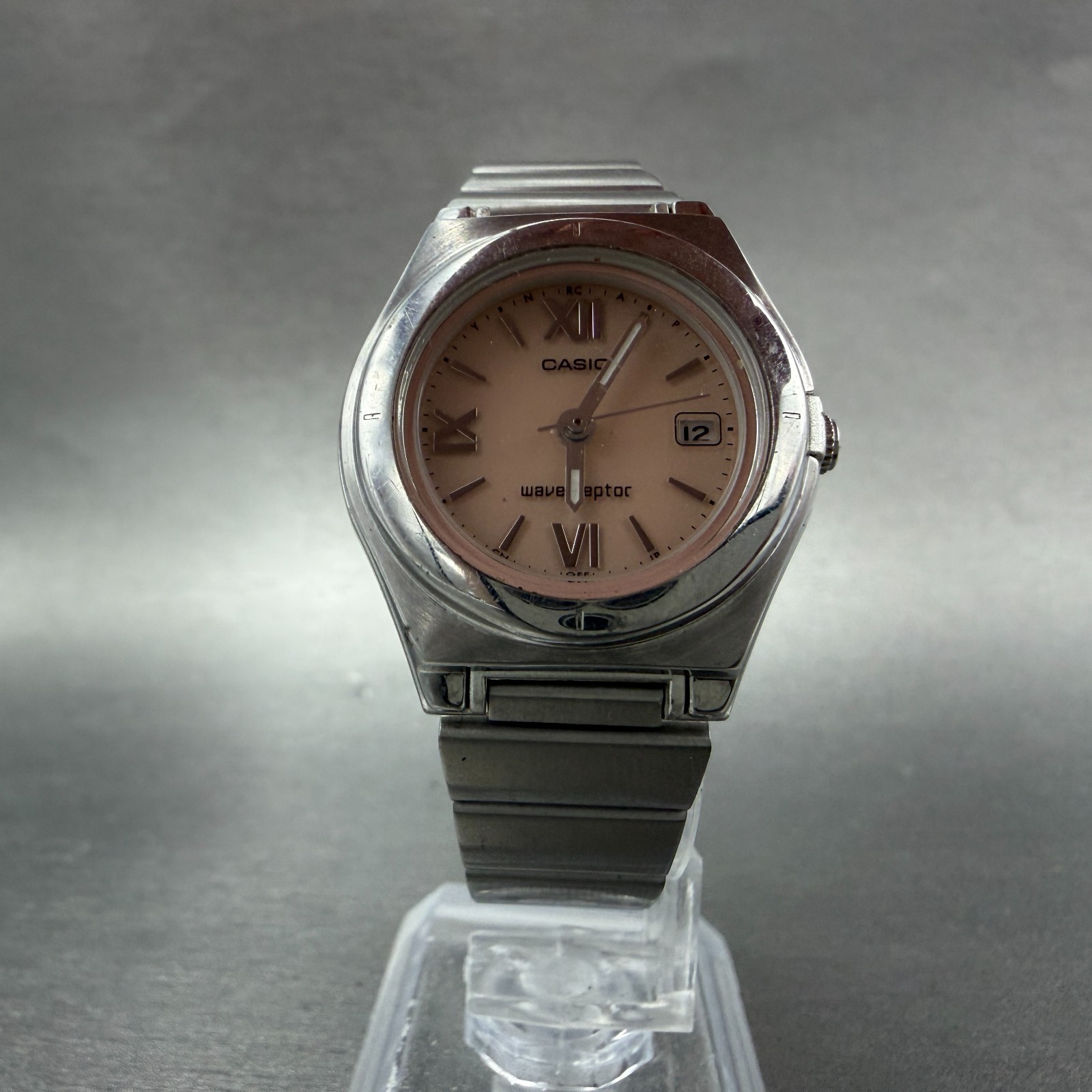 Casio Waveceptor Watch Women 28mm Pink Dial Silver Tone Date Round LWQ-10 Works