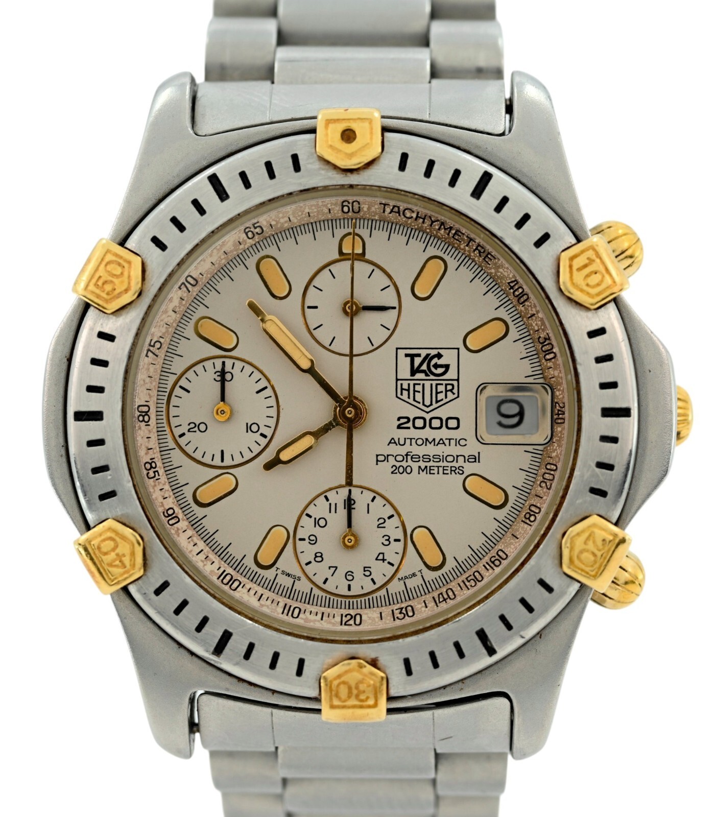 Tag Heuer 38mm Men’s 2000 Series Automatic White Dial Two-Tone Watch 165.806!