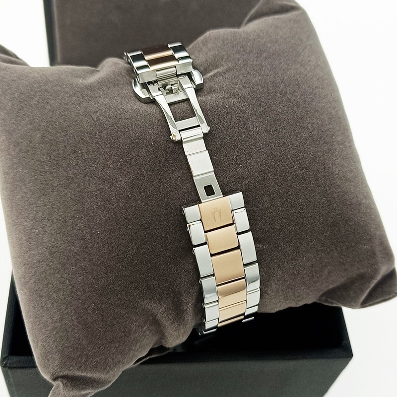 Bulova Surveyor Diamonds Gold Bracelet White Dial Women 98P207 Quartz Watch 31mm