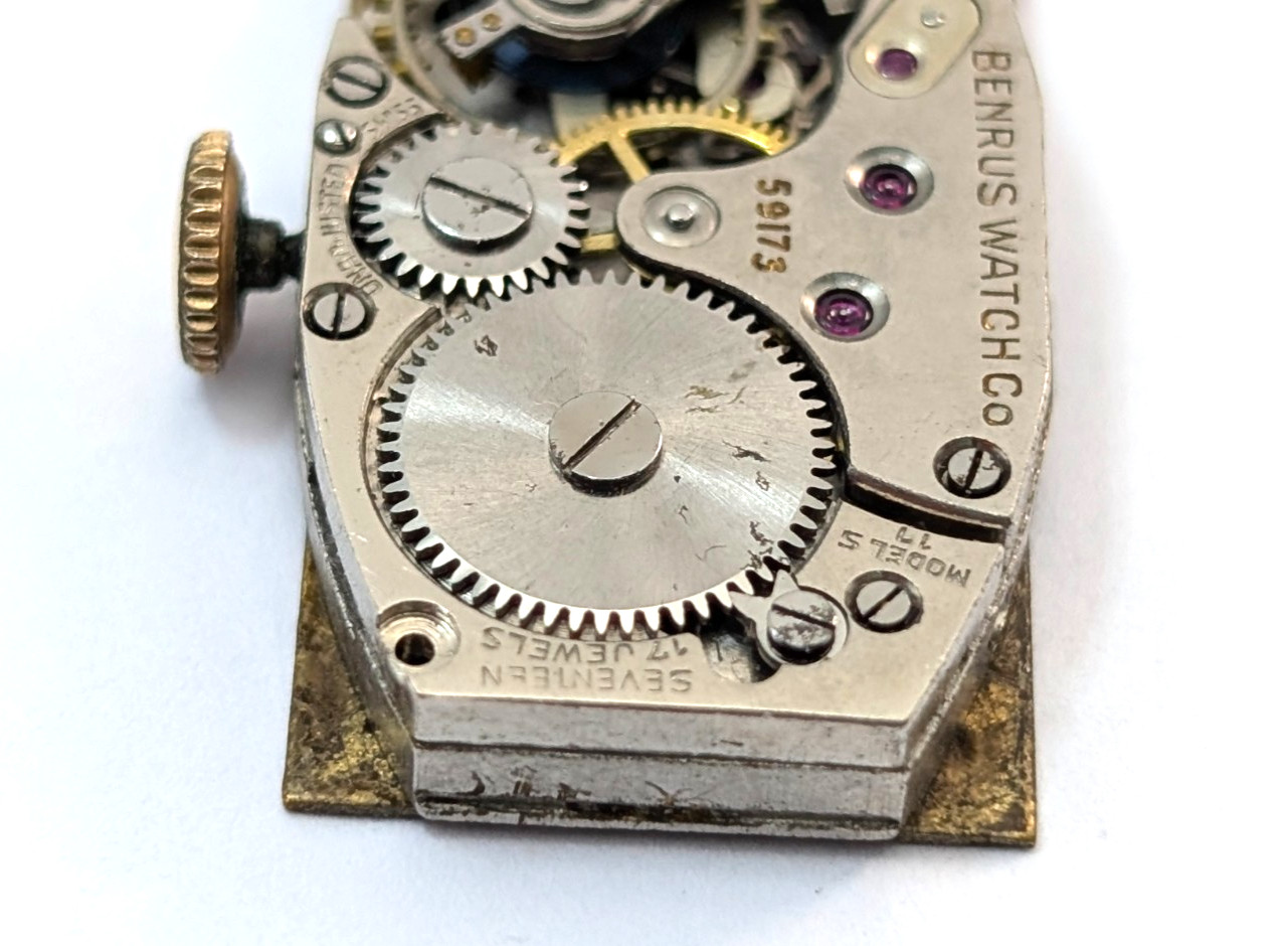 Vintage BENRUS Model S Tank Style 7j Art Deco 14mm Swiss Movement PARTS REPAIR
