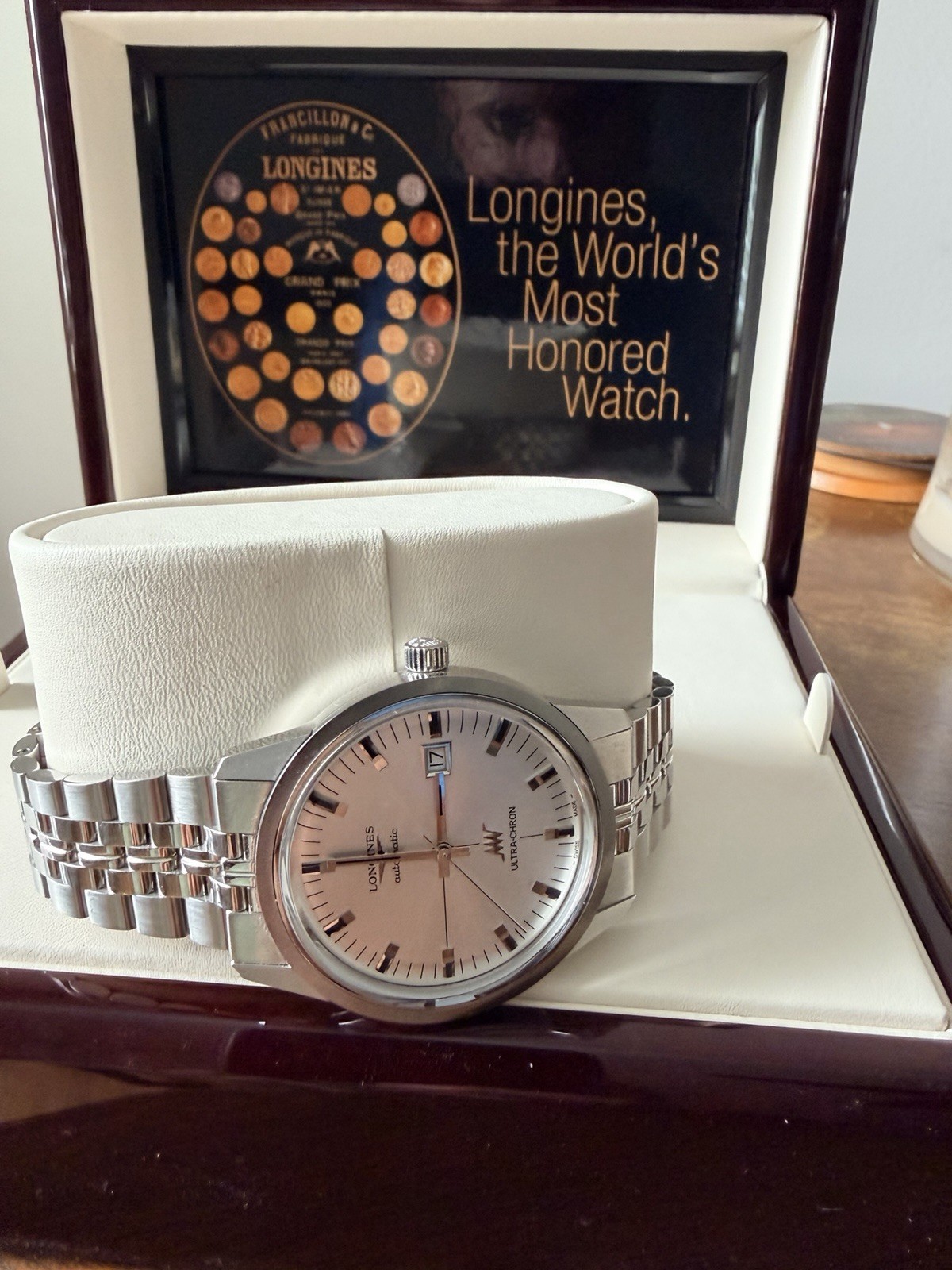 Longines Ultra-Chron Automatic Chronometer 40mm Silver Dial Steel Box Papers