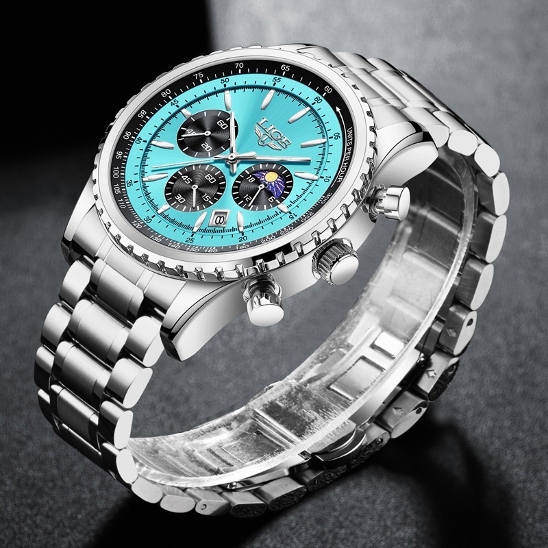 2024 Men Quartz Watch Stainless Steel Analog Luminous Date Waterproof Wristwatch