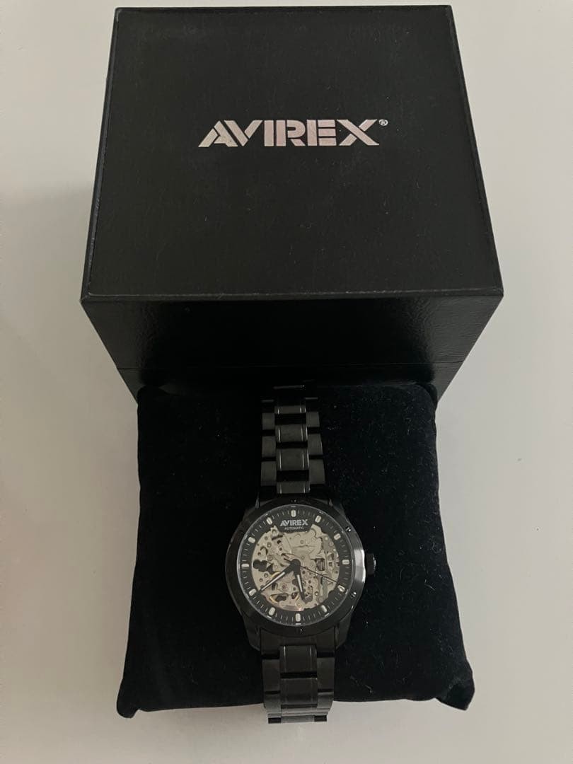 AVIREX Automatic Skeleton Black Men Watch with Manual and Tag