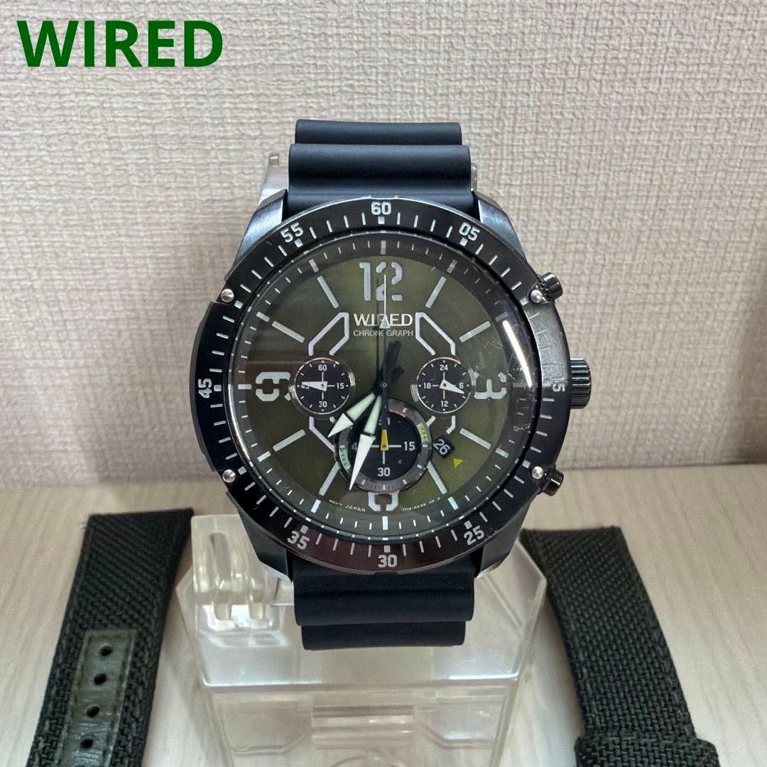 WIRED RIGID AGAV083 Military Style Watch Green Arabic Dial Black Rubber Band