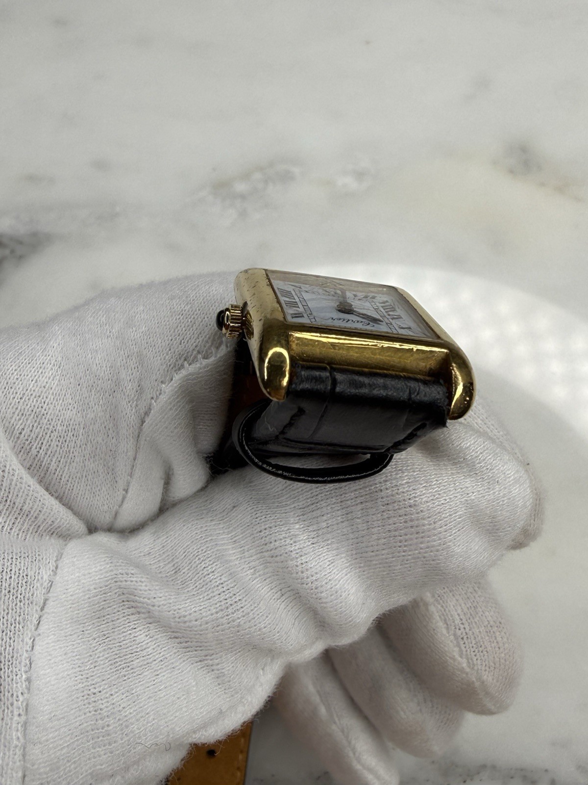 Auth Vintage Cartier Tank 18k Electroplated 1970s 21x28mm Manual Wind Movement
