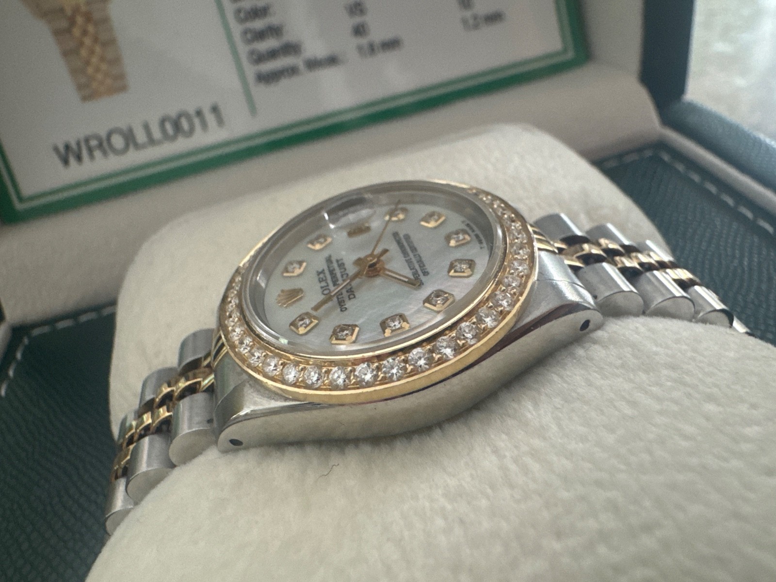 Ladies Rolex Oyster Perpetual Date 69173 Mother of Pearl Diamond Dial Watch LW-3