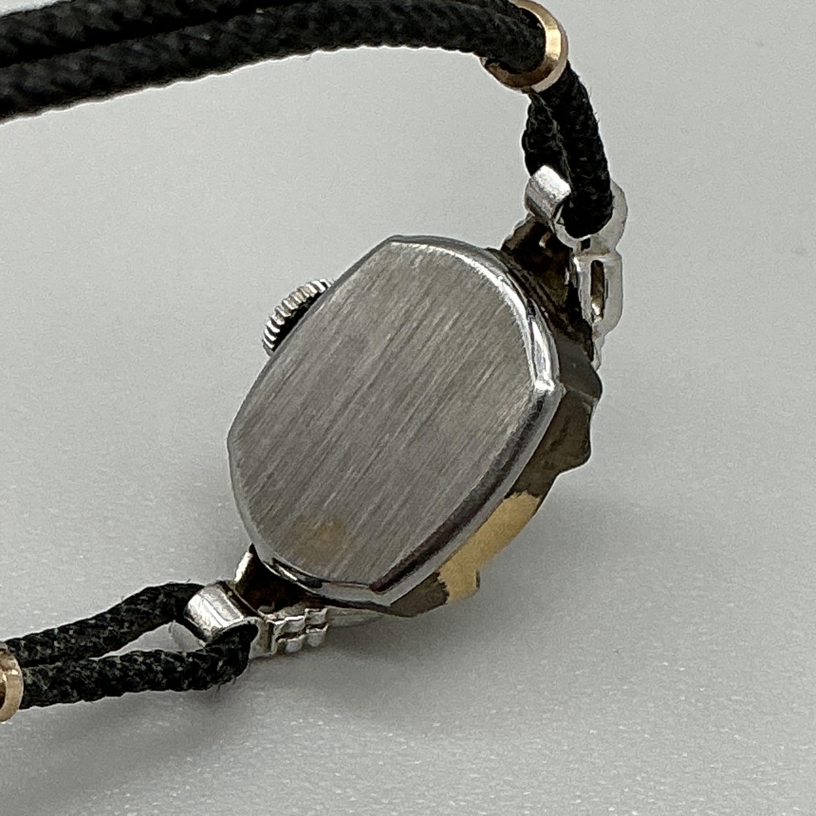 Vintage Elgin Womens Watch 14mm 10K RGP 1957 Diamond Black Cord Manual 5.75″