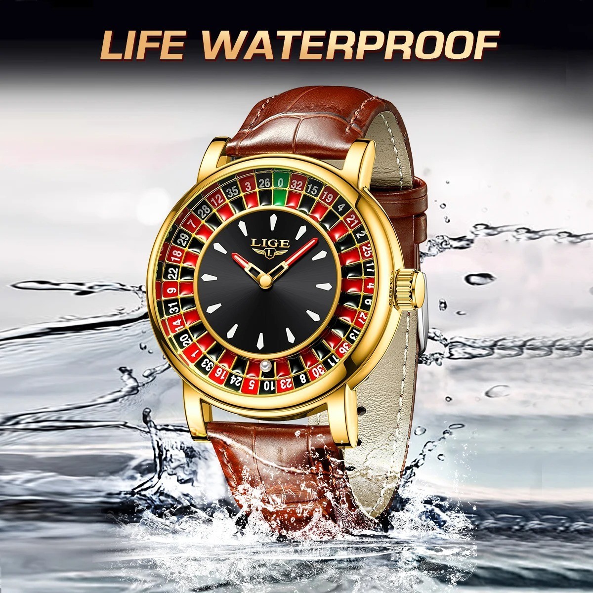 LIGE Fashion Men Watch Rotating Dial Las Vegas Roulette Desktop Theme Watch Men