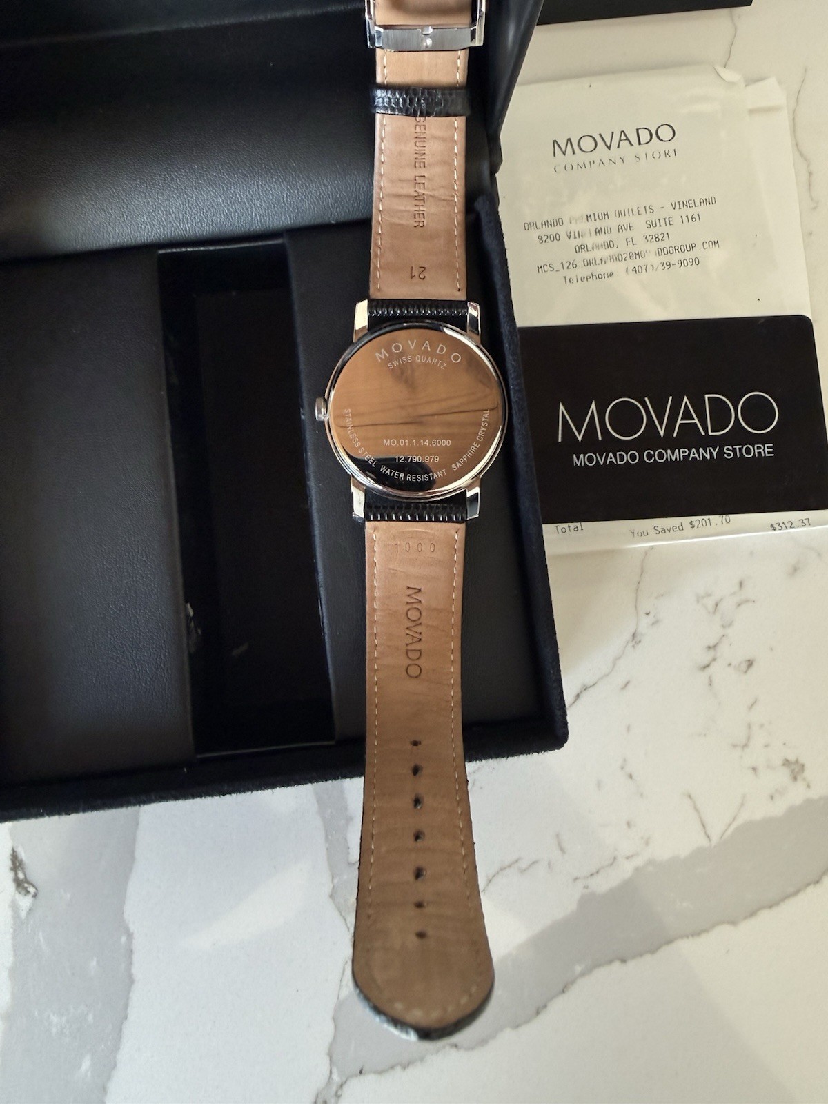 Movado Men’s Museum Black Dial Black Leather Strap Quartz Watch MO.01.1.14.6000