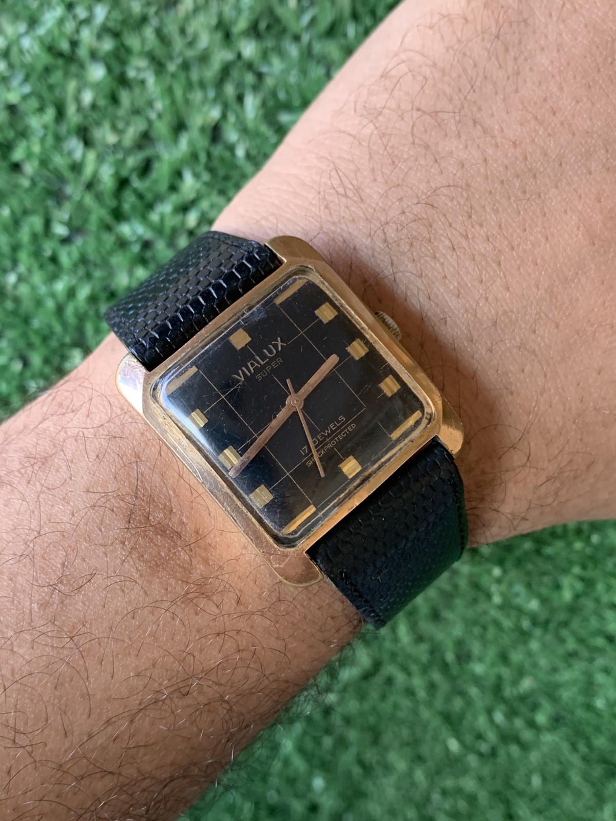 Vintage Vialux Super Watch 32mm Squared Black Swiss Made Iconic Elephant Manual