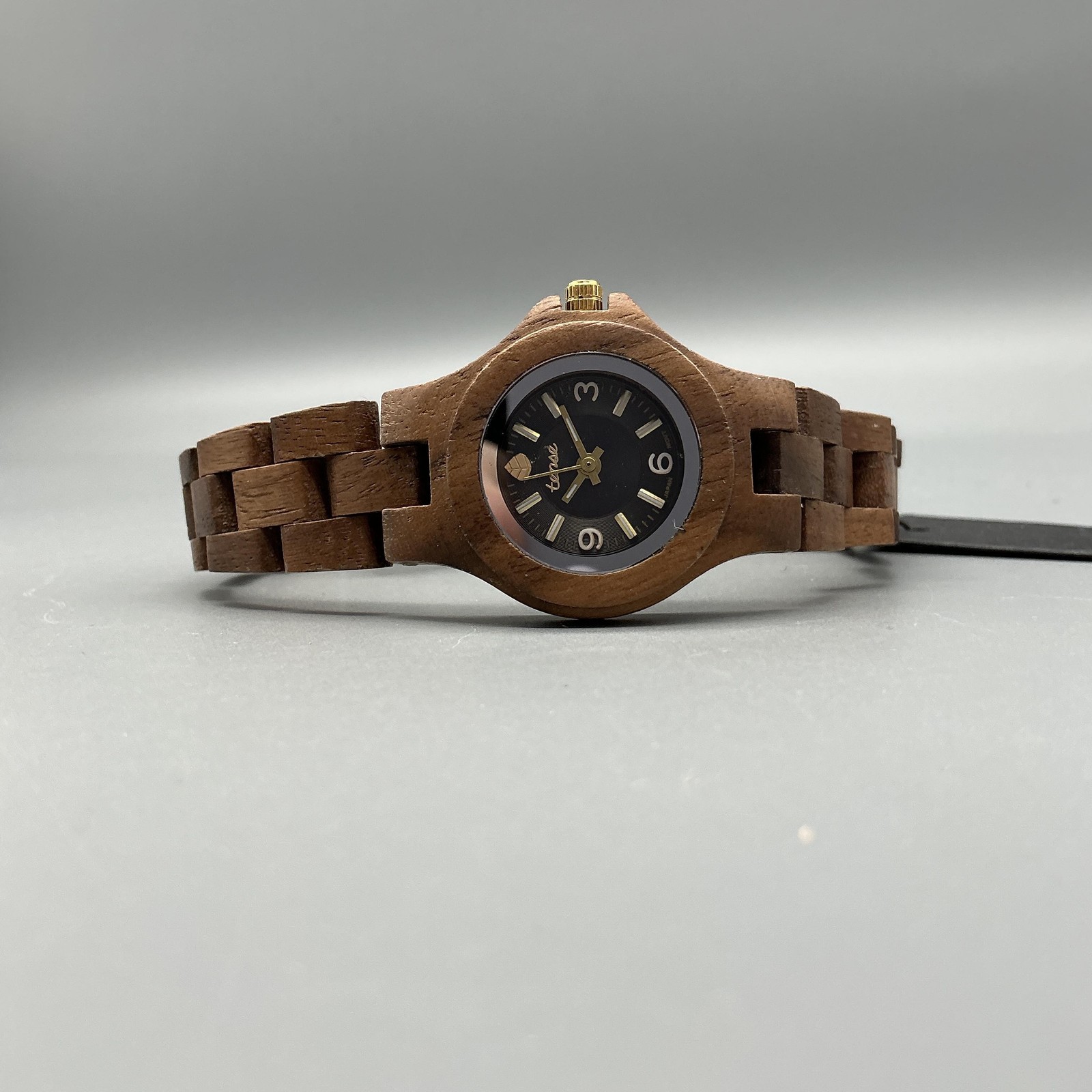 Tense Womens Watch 26mm Black Dial Brown Wood Bracelet Canada New Battery 7.5″