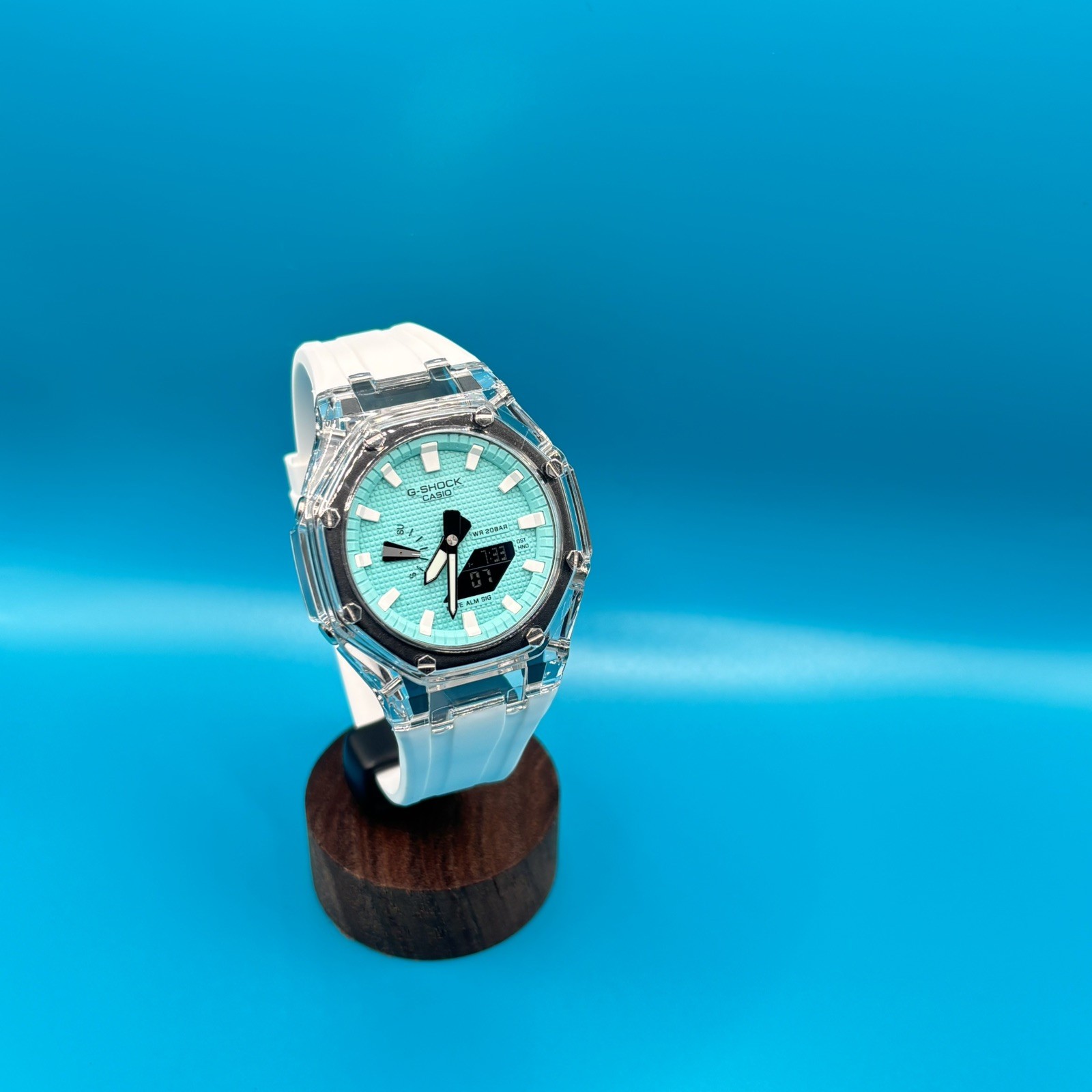 G-SHOCK 2100 Octagon Watch – Clear Case Sky Blue Dial & White Strap Ice Blue