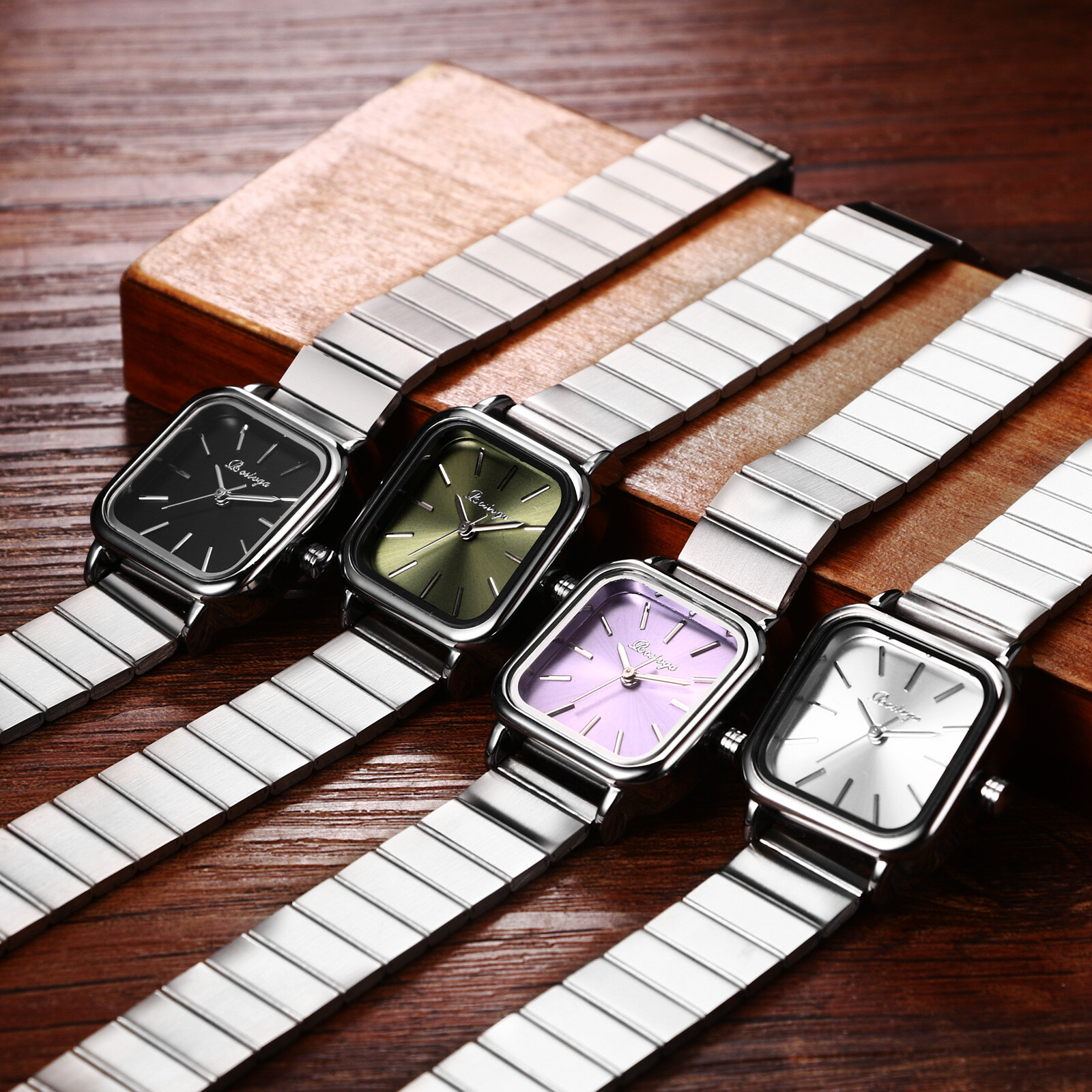 Womens Classic Square Quartz Analog Stainless Steel Wrist Watch Gift Simple Dial