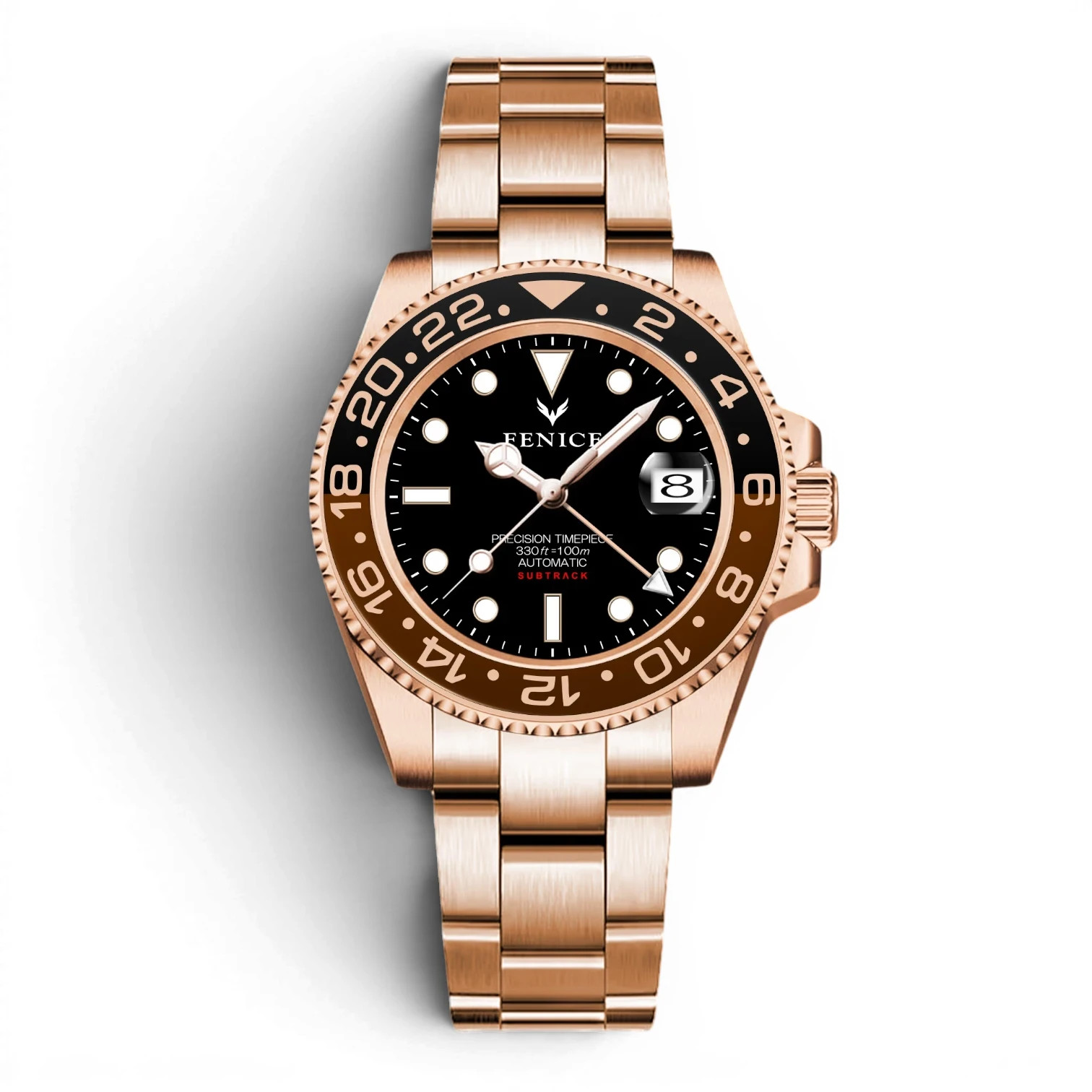 Fenice Subtrack GMT Automatic Watch NH34 Seiko 10ATM Rose Gold 40 mm