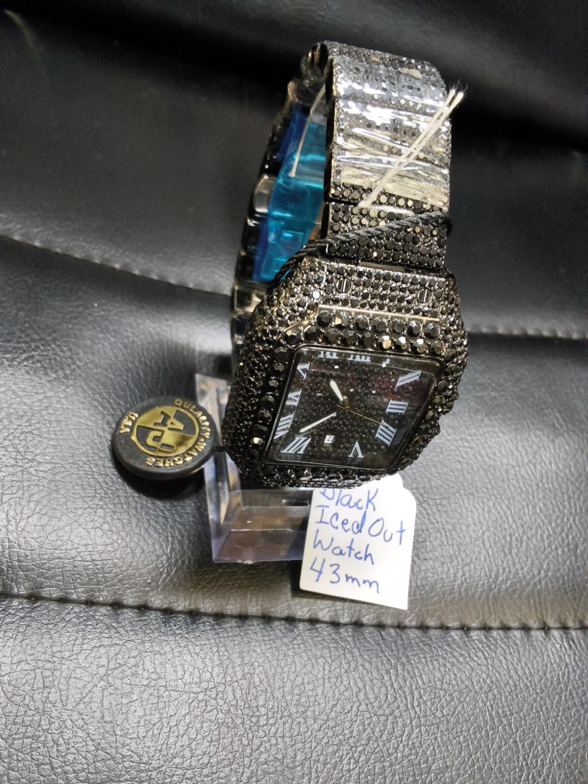 AJ Black Iced Out Quartz Watch 43mm Roman Numeral Date Crystal Men’s NewPrice: