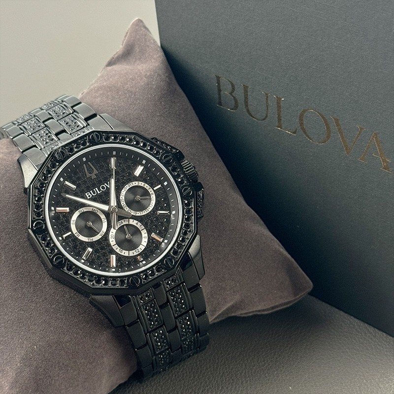 Bulova Octava 98C134 Crystal Black Dial Stainless Steel Quartz Men’s Watch