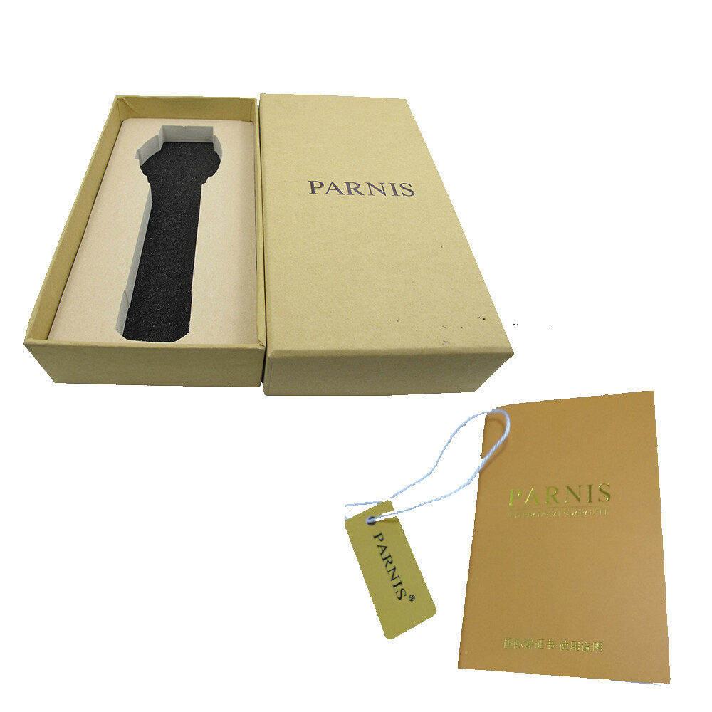 46.5mm Parnis Black with Gray Dial Brown Leather Strap Wrist Watches for Men