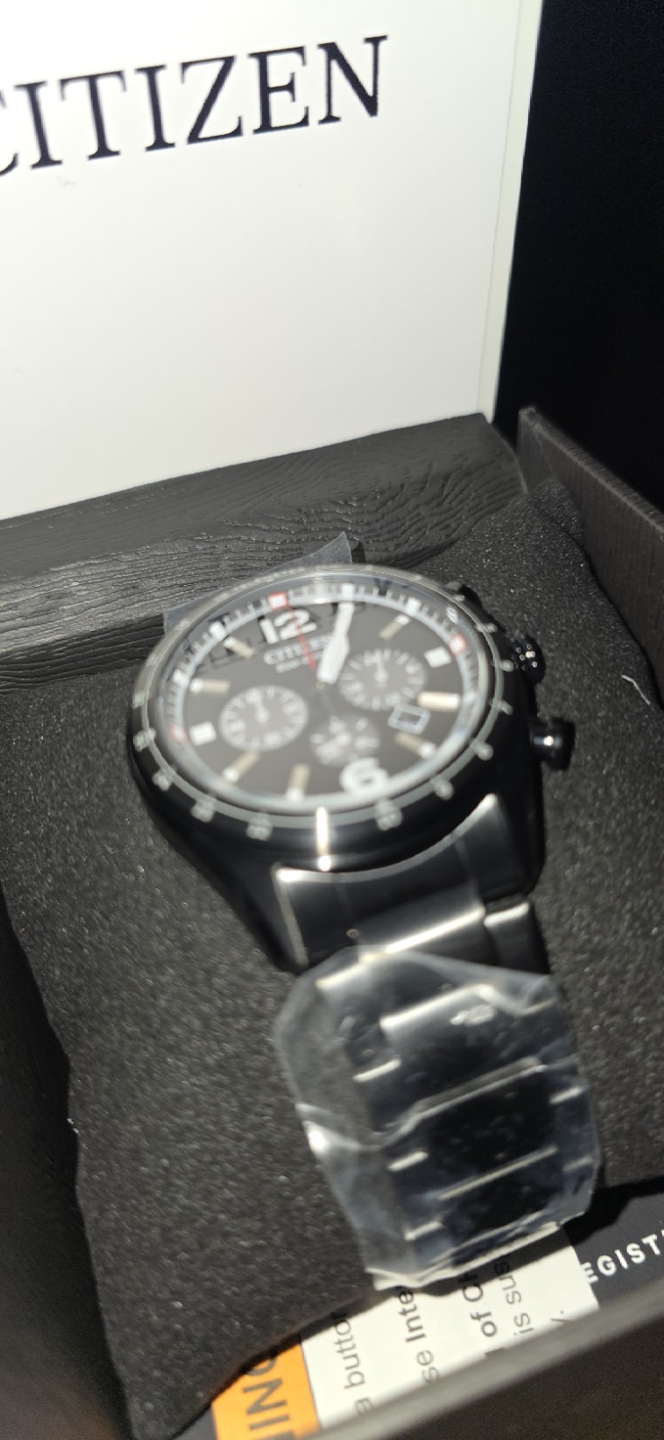 Citizen Eco-Drive Chronograph Black Dial Watch 43mm Black SS Bracelet 100m