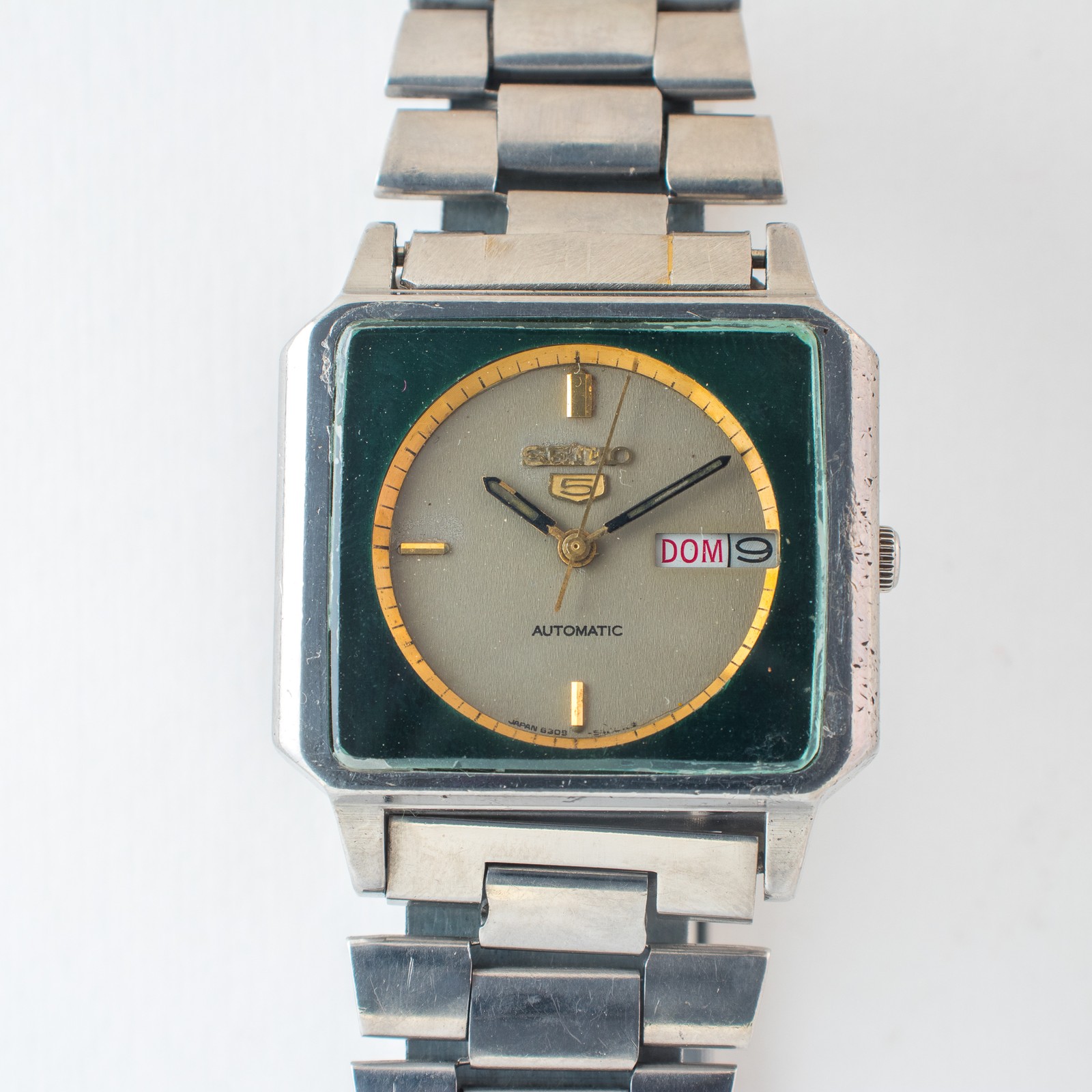 Vintage Seiko 5 Automatic TV Case 6309-547A Two-Tone Green/Silver Dial Watch