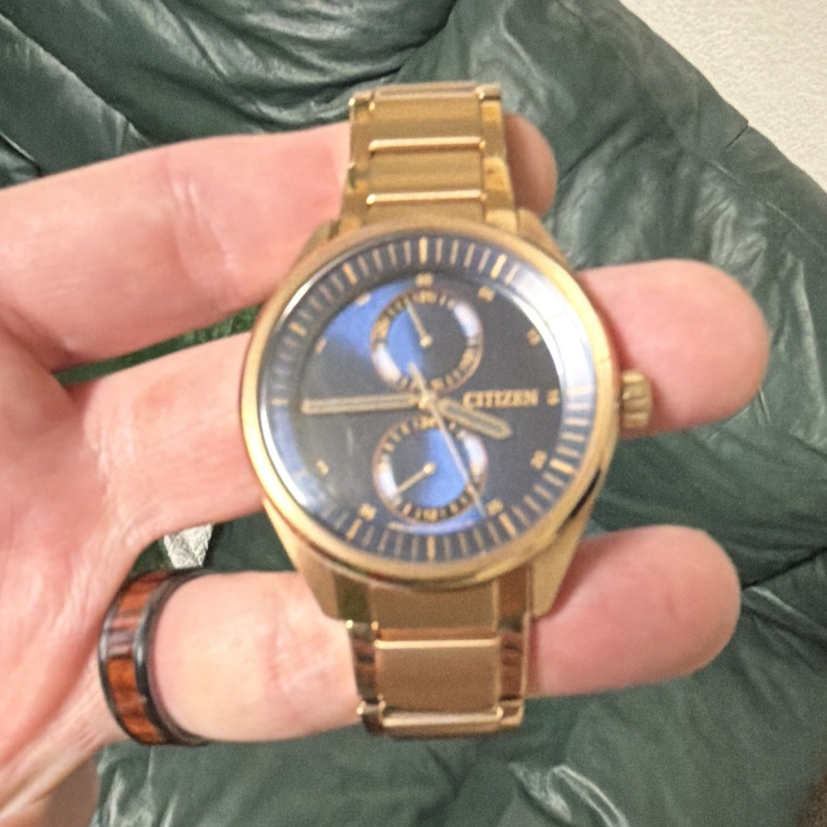 Citizen Eco-Drive Men’s Quartz Dress Watch Black Dial Gold Steel 42mm 100m