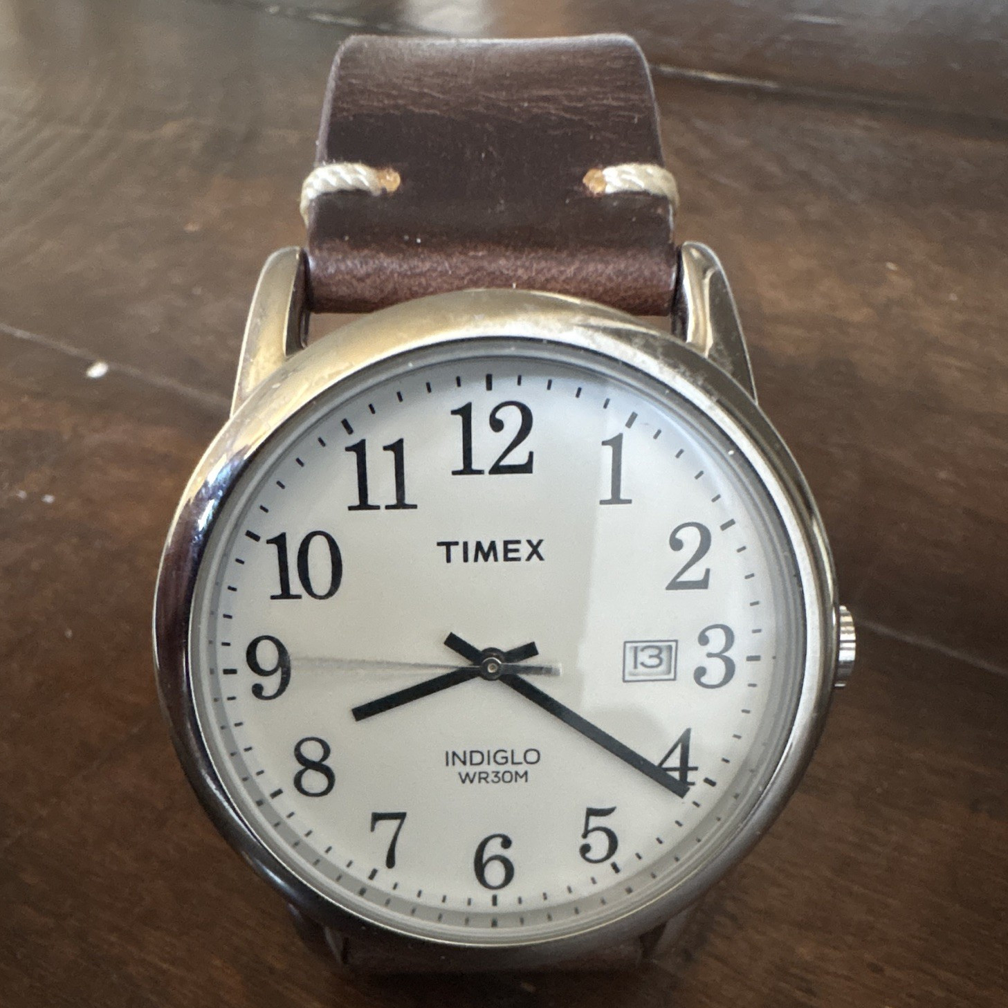 Timex Indiglo Men’s Quartz Watch White Dial Brown Leather 40mm Date 30m