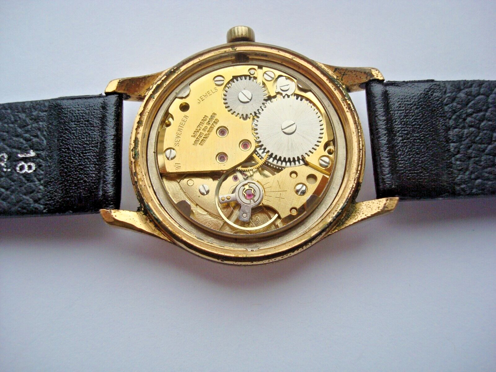 Waltham Mens Watch Manual Wind Up 17j. Date Red Arrow New Band 1960’s Swiss Runs