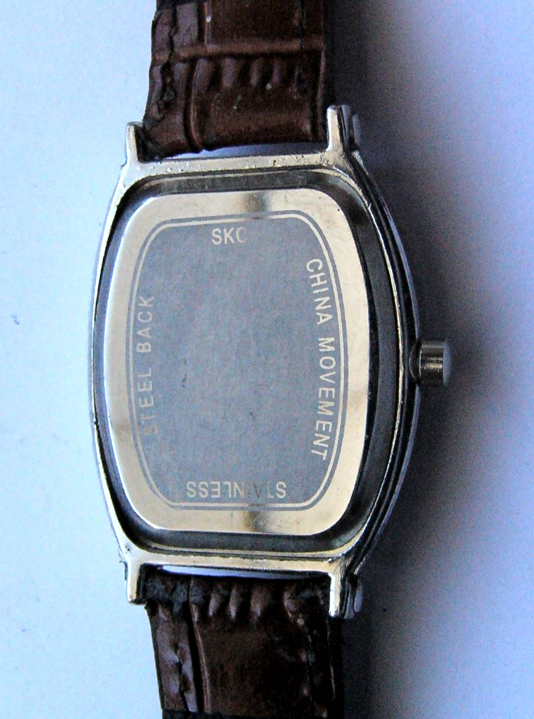Vintage Ladies SKC 30mm Luminous Silver Tank Black Leather Watch
