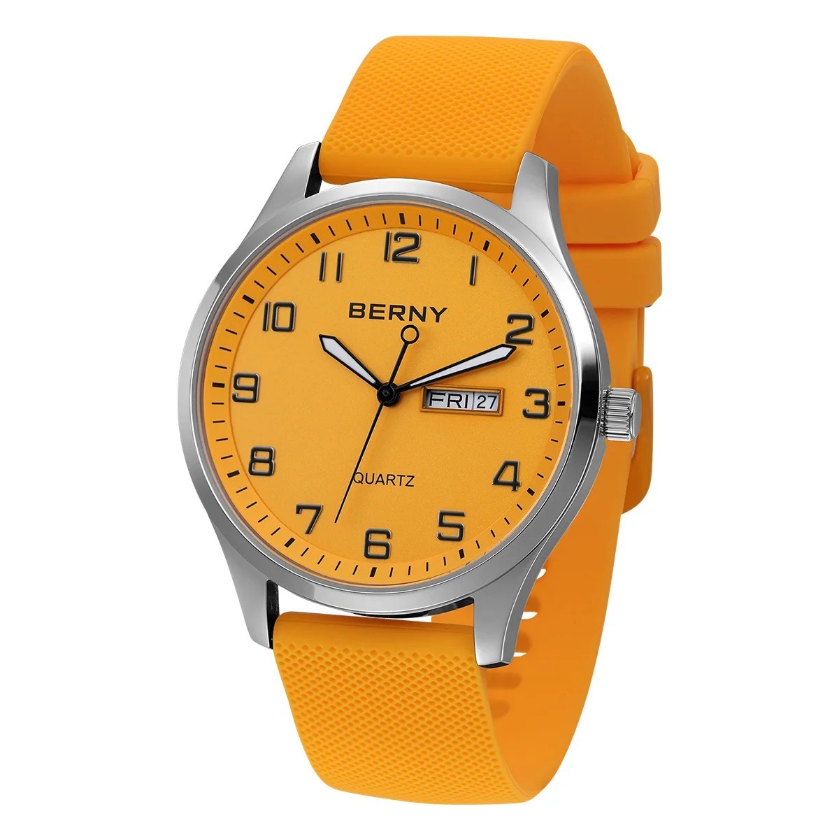 BERNY Men’s Quartz Watch Luminous Day Date 41mm Soft Silicone Strap Wristwatch