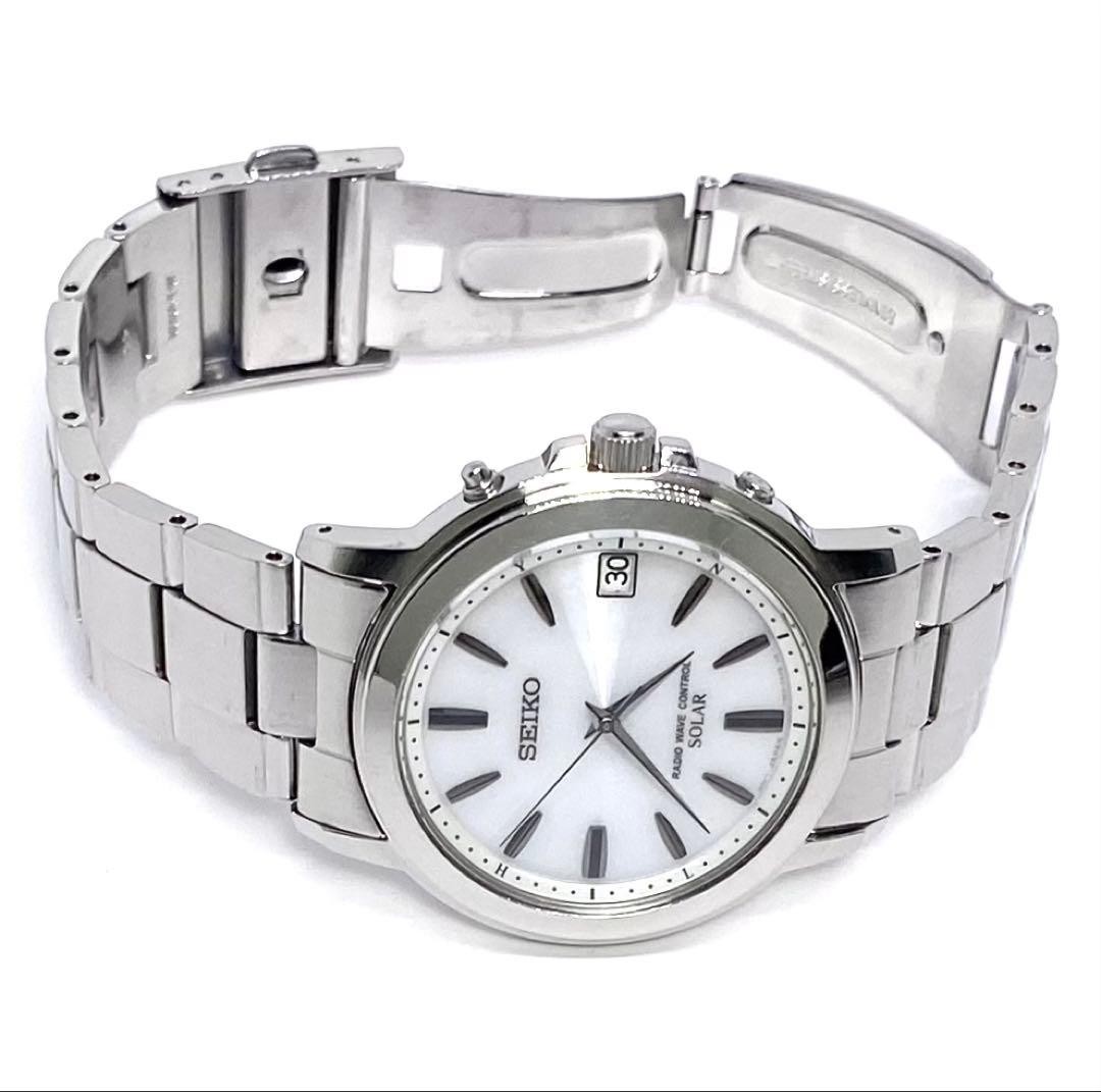 SEIKO 7B52 Solar Radio Watch White Dial Silver Hands