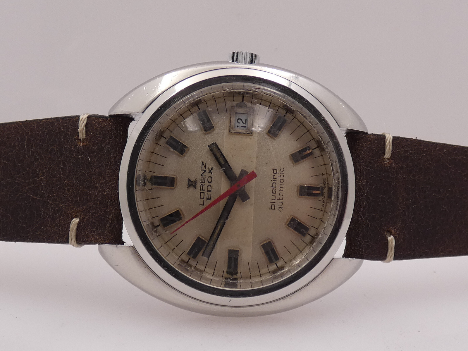 LORENZ EDOX BLUBIRD CUSHION OVERSIZE 38,5mm AUTOMATIC STEEL YEARS ’70s WATCH