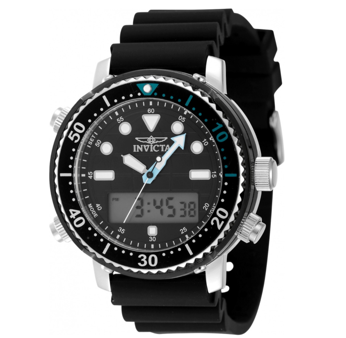 Invicta Pro Diver Men’s 46.5mm Black Dual Time Digital Ana-Digi Watch 48367