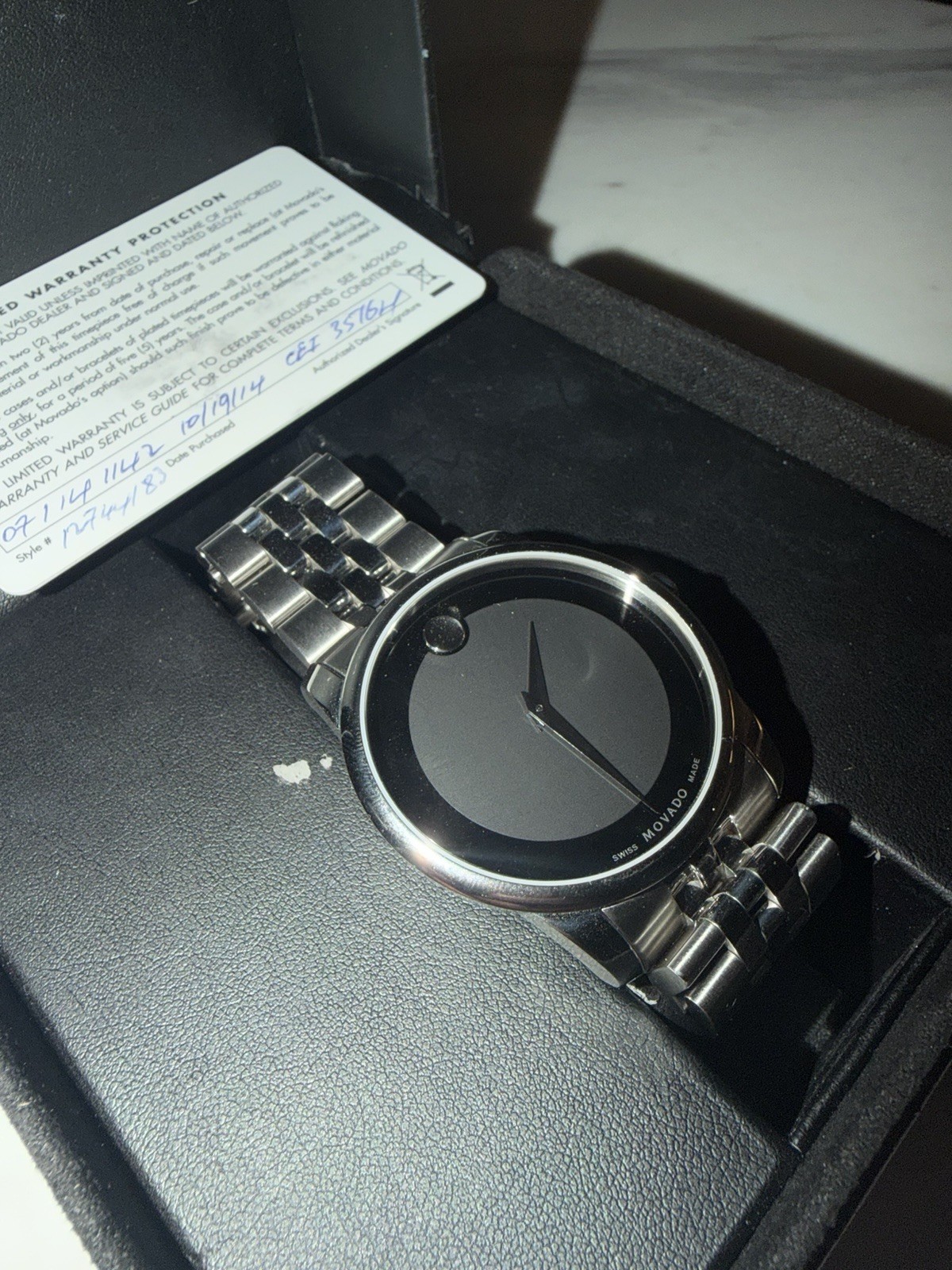 Movado Museum Quartz Watch Stainless Steel Bracelet Black Dial w/Box