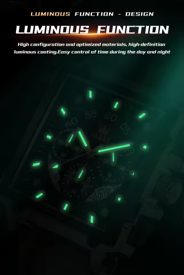 OLEVS 9919 Square Quartz Wristwatch  Waterproof Luminous Sports Men’s Watch