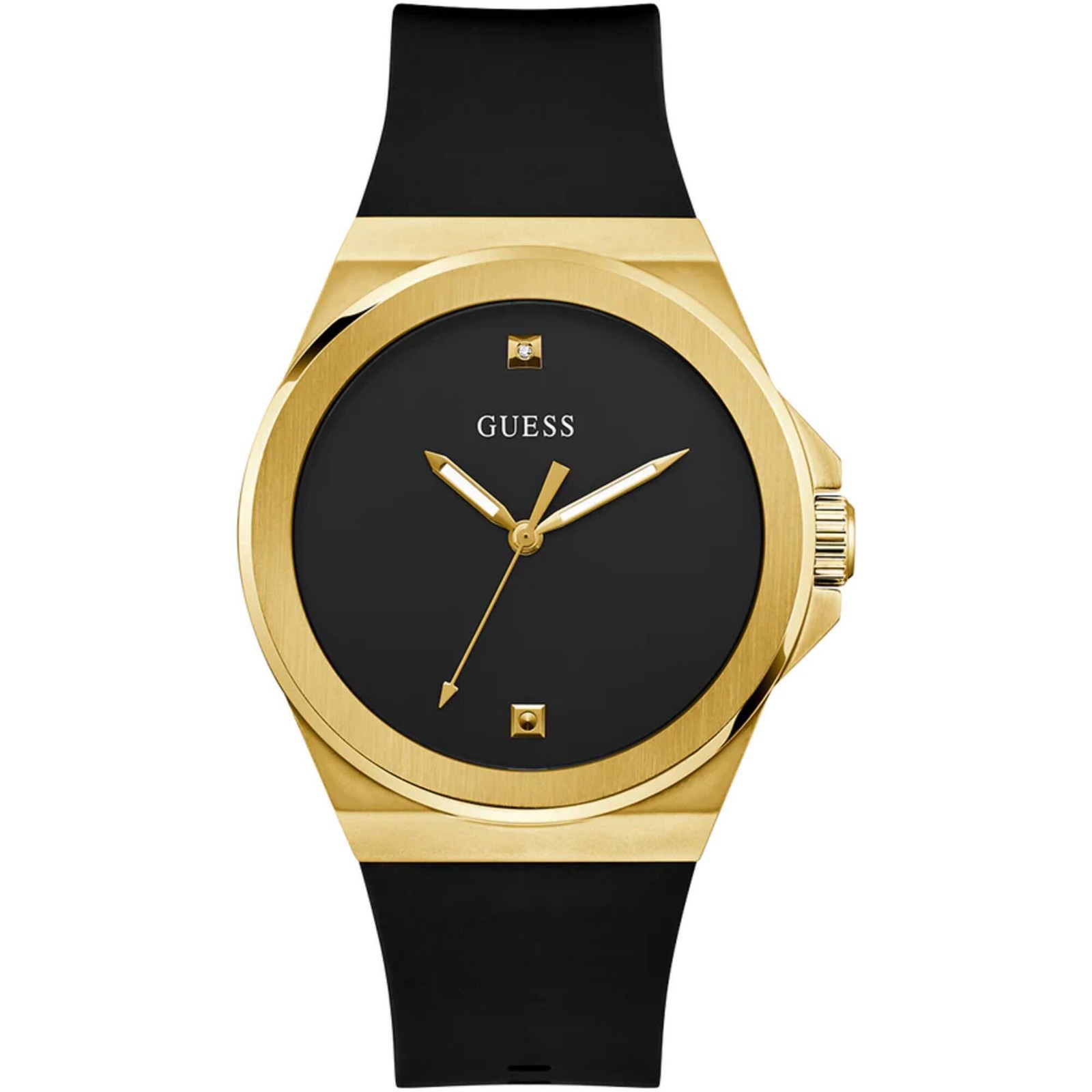 Guess Men’s Watch Quartz Yellow Gold Case Black Silicone Rubber Strap GW0790G1
