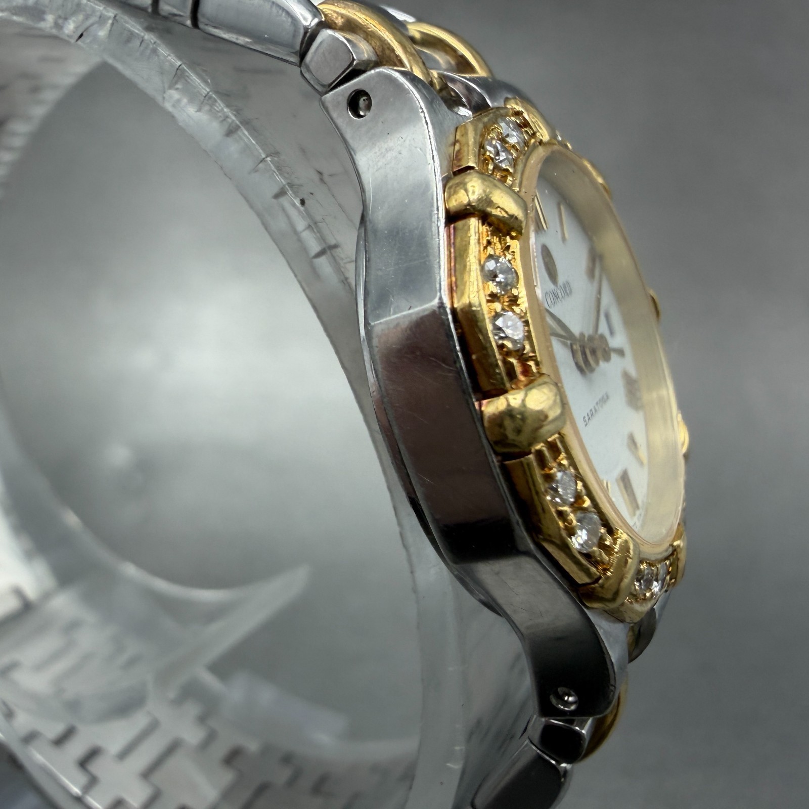 Concord Saratoga Watch Women 23mm White Dial Two Tone Diamond Bezel 15 73 287
