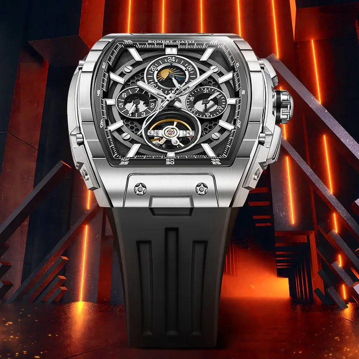 Bonest Gatti Luxury Tonneau Multi-Function Automatic Mechanical Watch – Silver