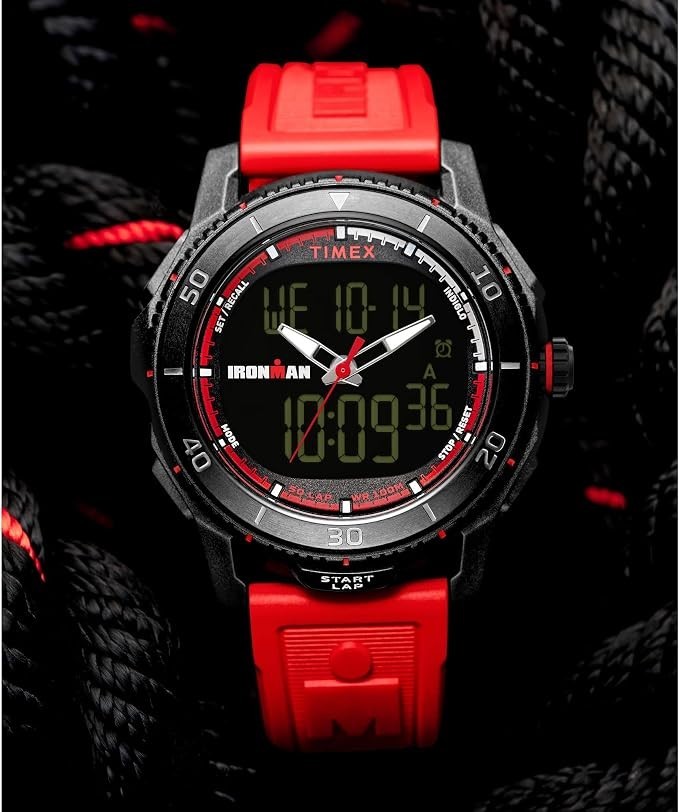 New Timex Ironman Adrenaline Men’s 46.5mm Analog-Digital Red Watch TW2W53700