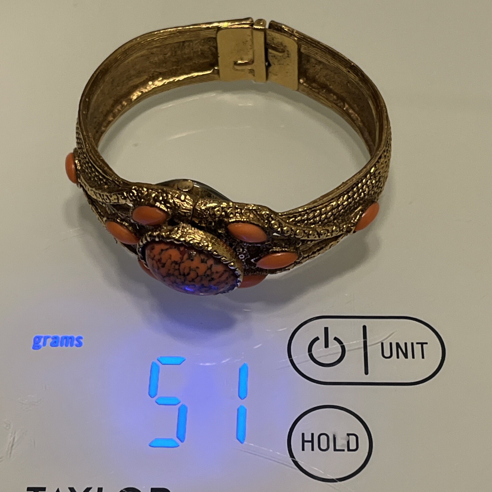 Vintage Spats Cabochon Ladies Hidden Watch Gold Orange Peach/pumpkin Color 1Size