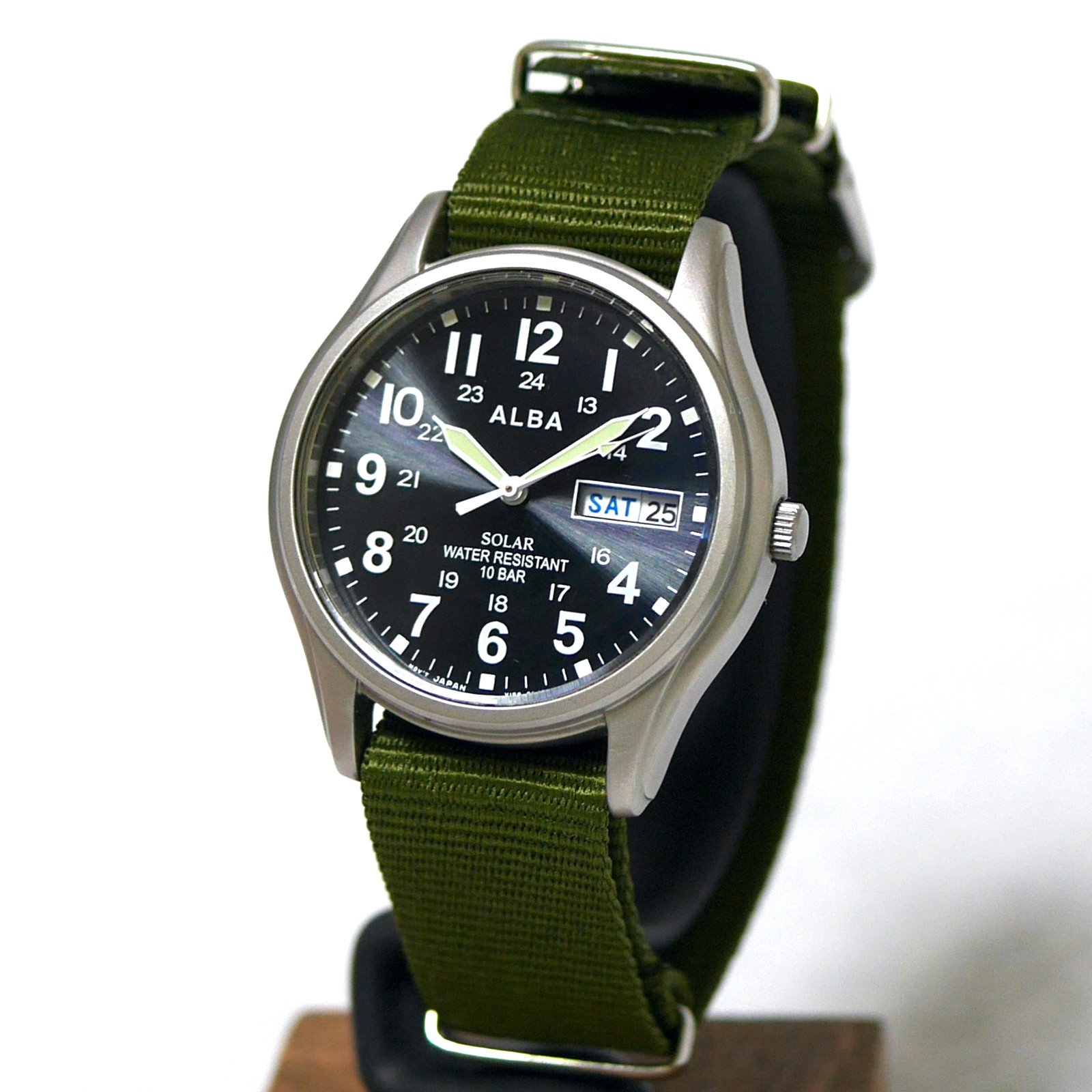 SEIKO ALBA V158-0AX0 Military Solar Powered DayDate Men’s Field Watch 2017 Japan