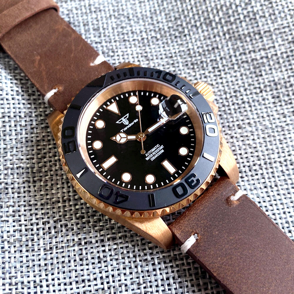 CUSN8 Solid Bronze Case 40mm Tandorio Blank Black Dial NH35A Automatic Men Watch