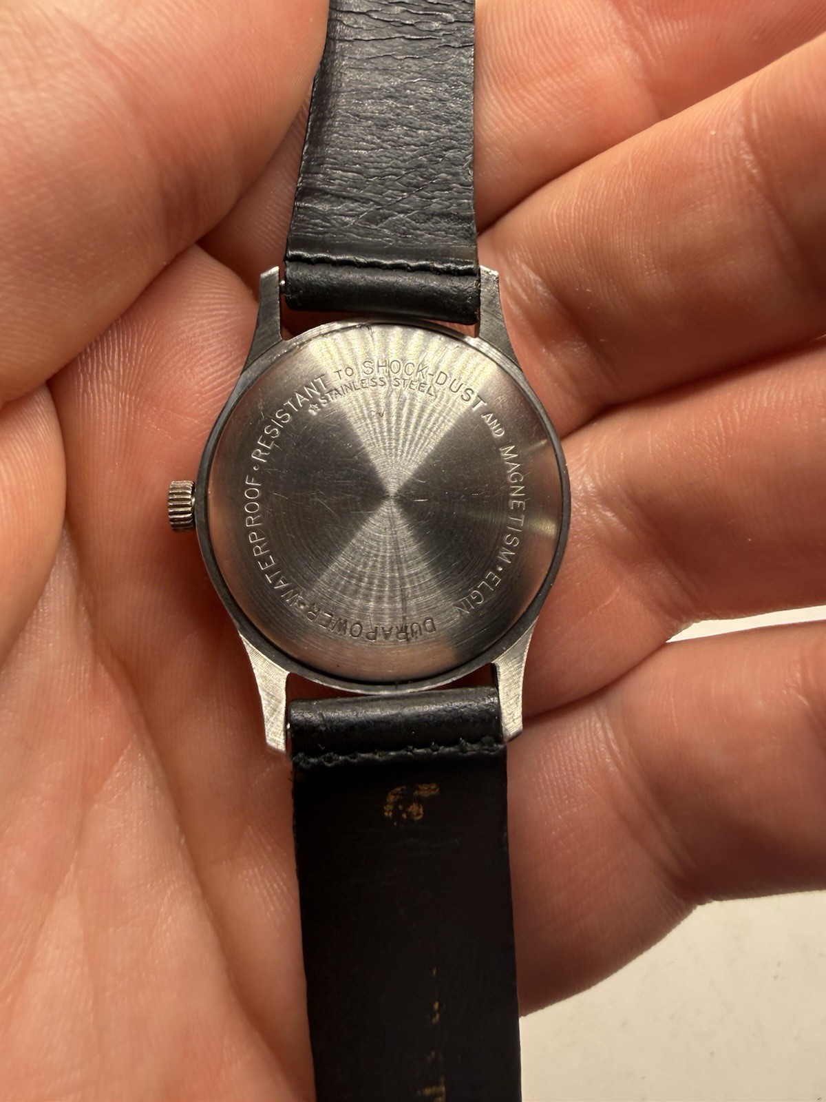 VINTAGE Elgin 19 Jewels Mens Watch Stainless Steel DuraPower Sweep Seconds RUNS