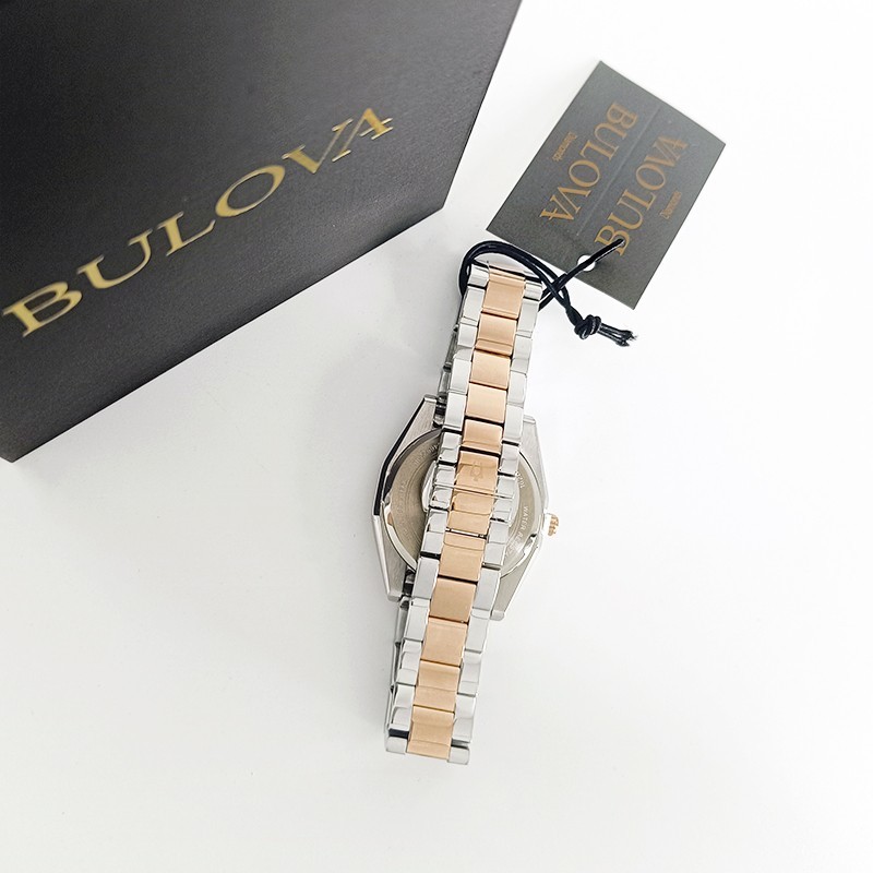 Bulova Surveyor Diamonds Gold Bracelet White Dial Women 98P207 Quartz Watch 31mm