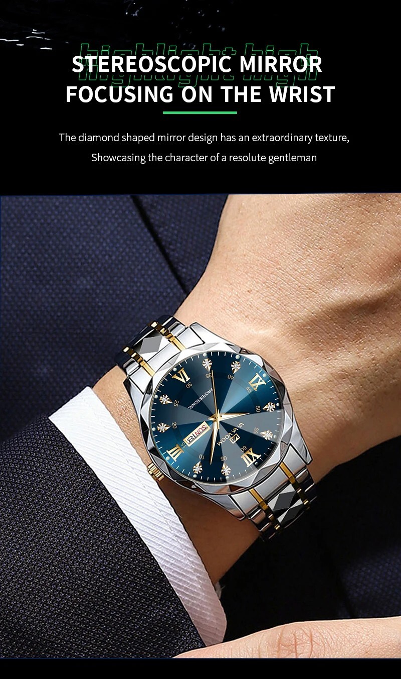 Men’s Watch Relojes De Hombre Stainless Steel Quartz Luminous Classic Watches