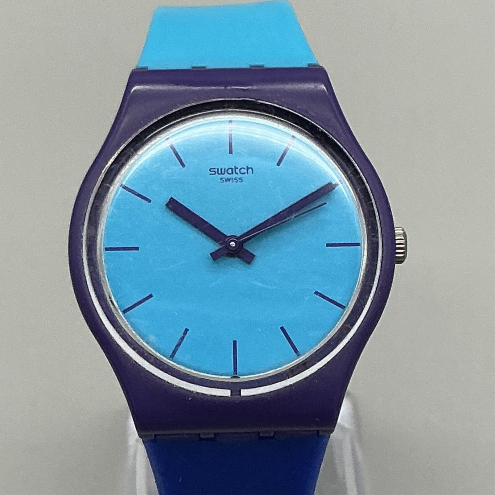 Swatch Mixed Up GV128 Mens Watch 34mm Blue Purple Swiss Made New Battery