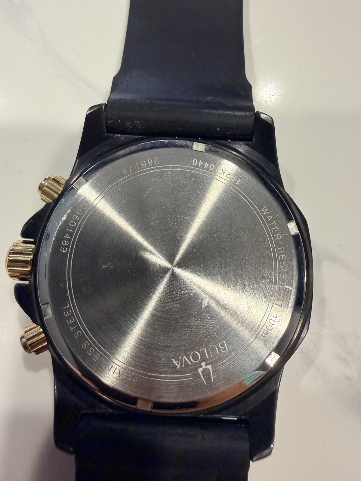 Bulova Marine Star Quartz Chronograph Date 100m Black/Gold Dial 44mm